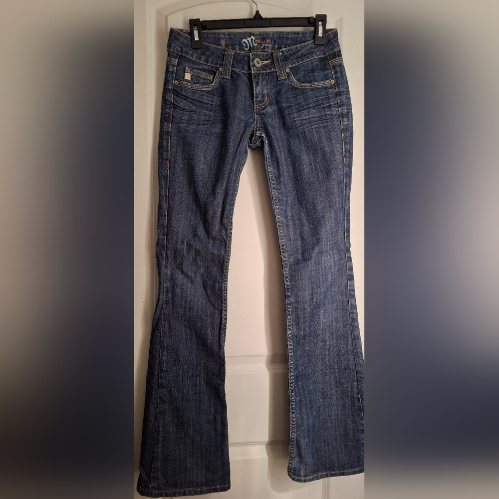 Miss Me Women's Low rise Blue Western Flare Jeans  Sz 26 Coastal Boho Rodeo X‎
